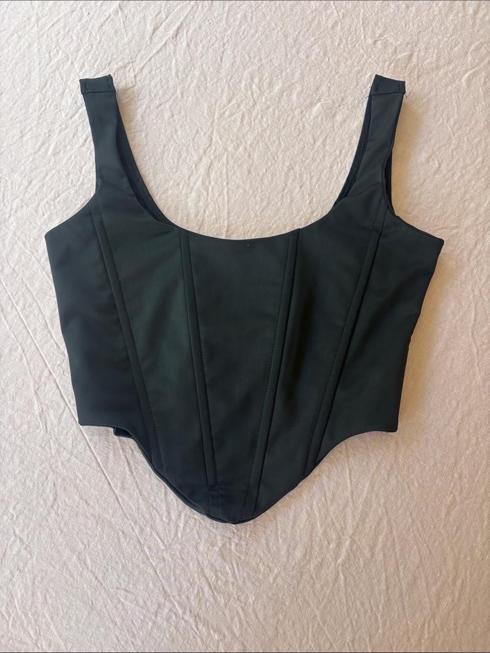 Black Structured Corset Crop Top with Wide Straps